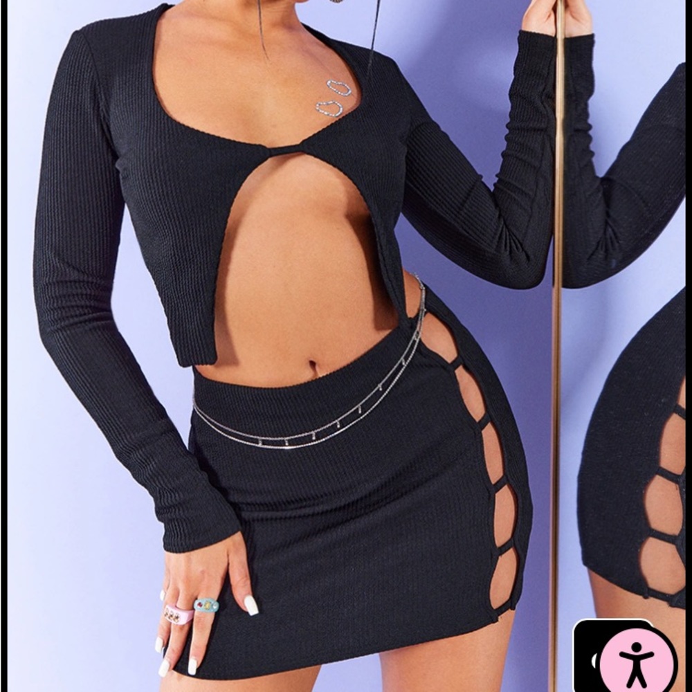 Pretty little thing micro mini cut out skirt - black - size 6